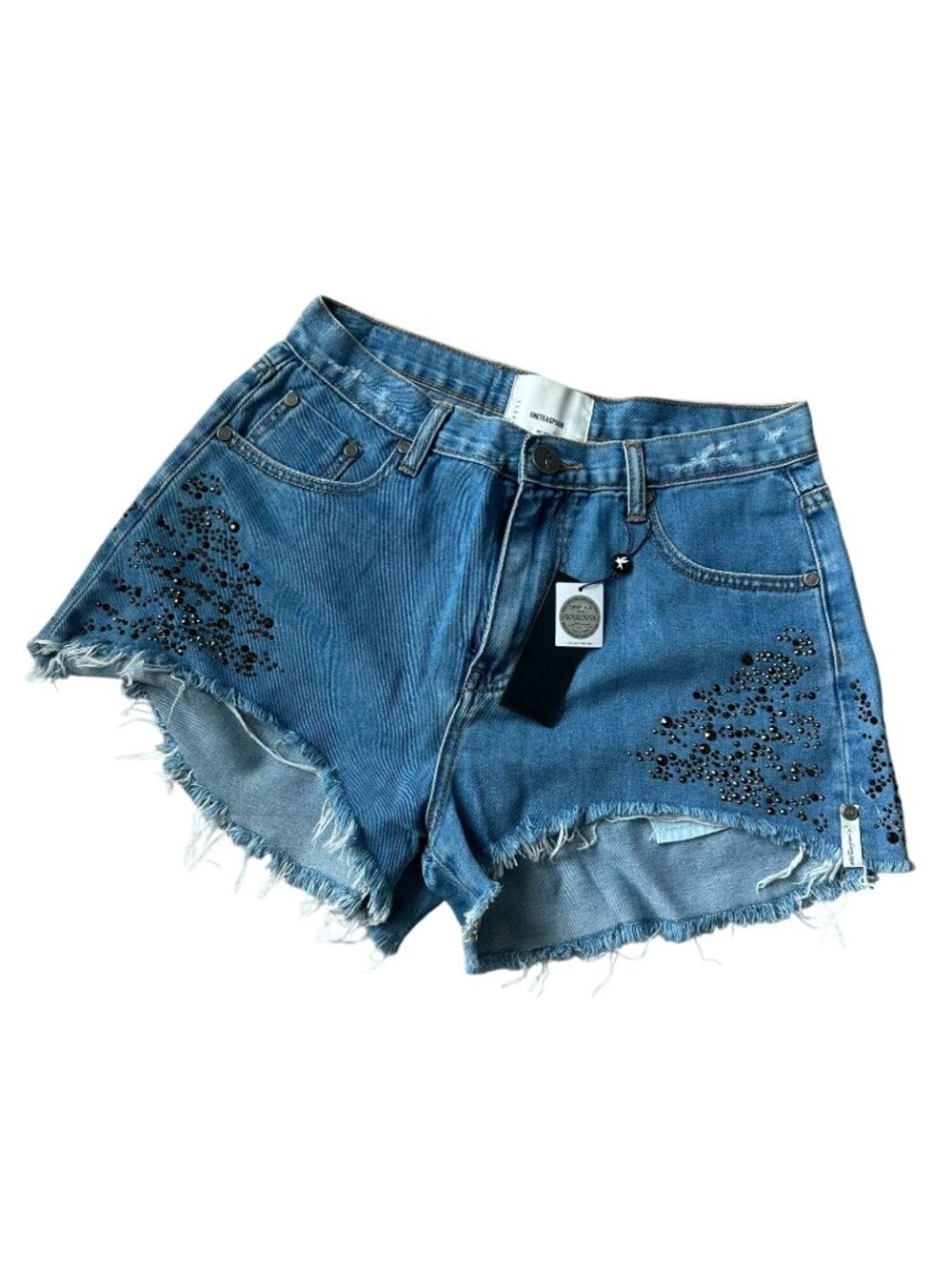 ONE TEASPOON Crystal Rocks Swarovski Collab Denim Shorts Sz 28 NEW